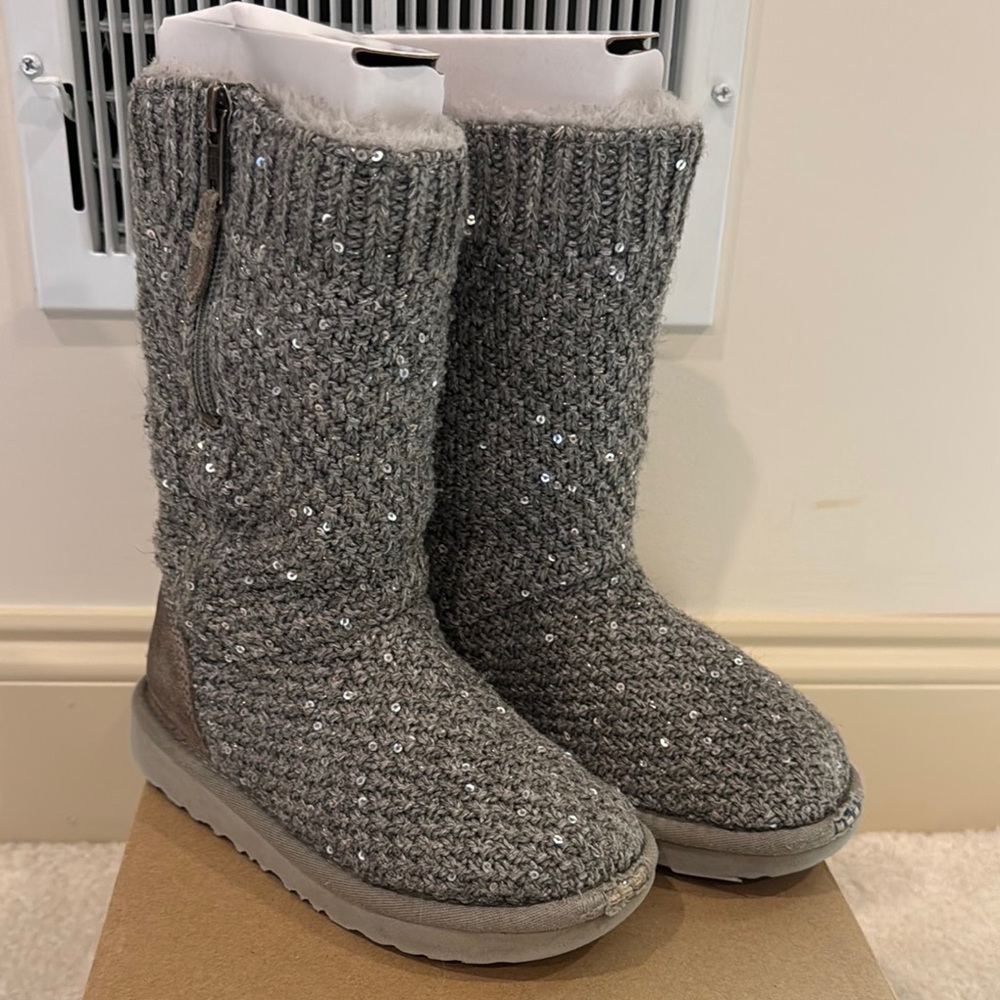 UGG Gray Sequin Knit Boots